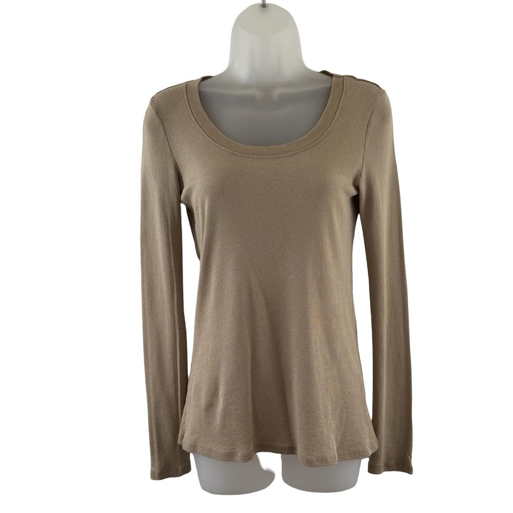 Michael Stars Shirt Womens One Size Beige Scoop Neck Long Sleeve Basic Tee Basic